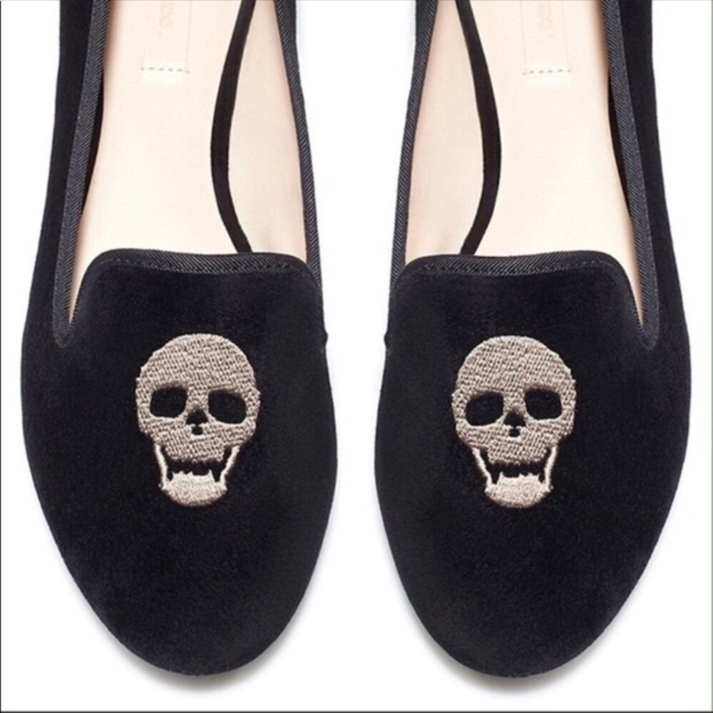 Trafaluc Skull Black Velvet Loafer smoking slipper